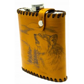 Фляга "Воющий волк" 0,6 литра в чехле из натуральной кожи